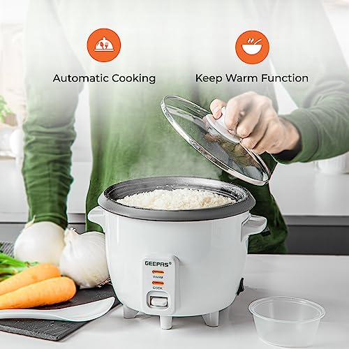 Geepas Rice Cooker, 0.6L | Electric Rice Cooker with Keep Warm Function, Automatic Cooking, Non-Stick Inner Pot | Includes Measuring Cup, Spatula