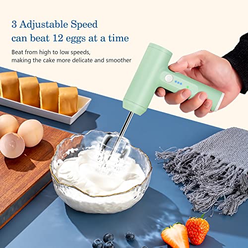 Electric Whisk- LHBD Cordless Hand Mixer Portable Handheld Electric Mixer with 3-speed Self-Control, 304 Stainless Steel Beaters & Balloon Whisk,