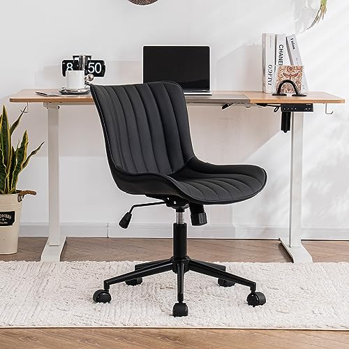 Kidol & Shellder Home Office Chair Swivel Armless Desk Chair Faux Leather Upholstered Office Computer Chair Modern Swivel Rocking Desk Chairs wit