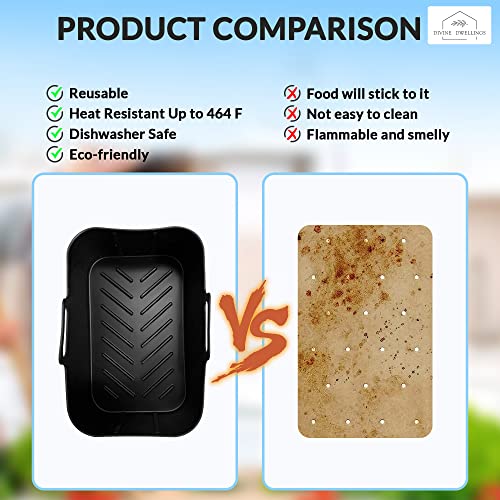 Divine Dwellings 8 PCS Dual Air Fryer Accessory Set with Reusable Silicone Liner, Stainless Steel Racks Compatible with Ninja AF300UK, Tower T170