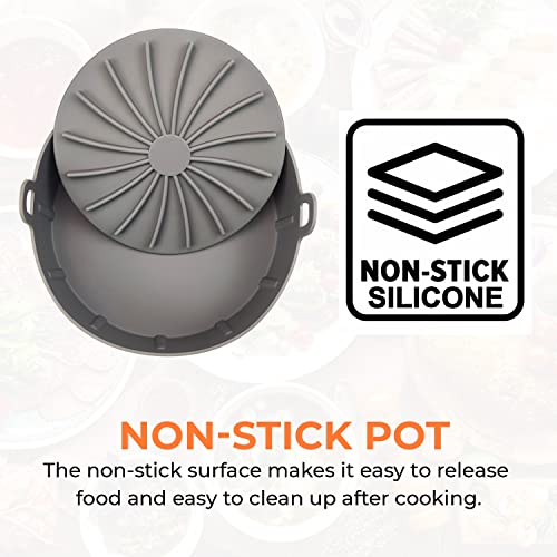 Janfor Silicone Air Fryer Pot-7.5 Inch Easy to Clean Basket-Non-Stick Air Fryer Accessories for Oven and Air Fryers- Air Fryers Liner-Reusable Fo
