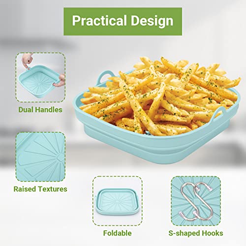 Alyvisun Silicone Air Fryer Liners 2PCS Reusable Airfryer Tray Foldable Kitchen Accessories Basket Versatile Square Baking Rack Pot for Microwave