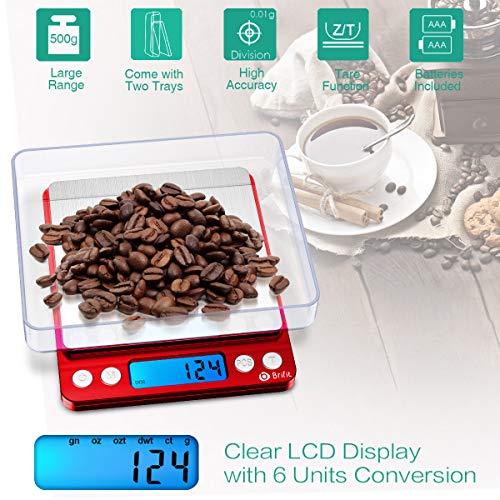 ORIA Pocket Scale, Mini Jewelry Scale, Digital Kitchen Scales with Backlit, 2 Trays, Tare and PCS Features, 500g/0.01g Portable Cooking Food Scal