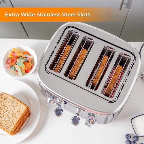Geepas 4 Slice Bread Toaster with 7 Level Browning Control | Removable Crumb Tray, Defrost, Reheat & Cancel Function, Cord Storage | 2 Year Warra