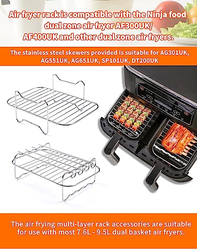 Air Fryer Rack 10Pcs Compatible with Ninja Dual Zone Air Fryer AF300UK AF400UK Layered Dehydrator Racks 304 Stainless Steel Air Fryer Accessories