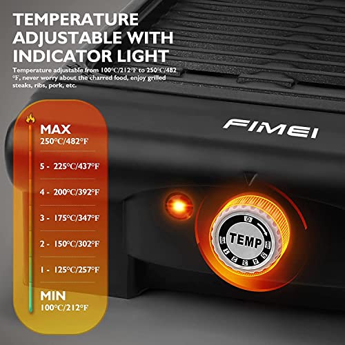 FIMEI Electric Grill, Electric Smokeless Barbecue Grill with 6 Gear Temperature Adjustment 1400W, Non-Stick, Easy Clean, Suitable for outdoor and