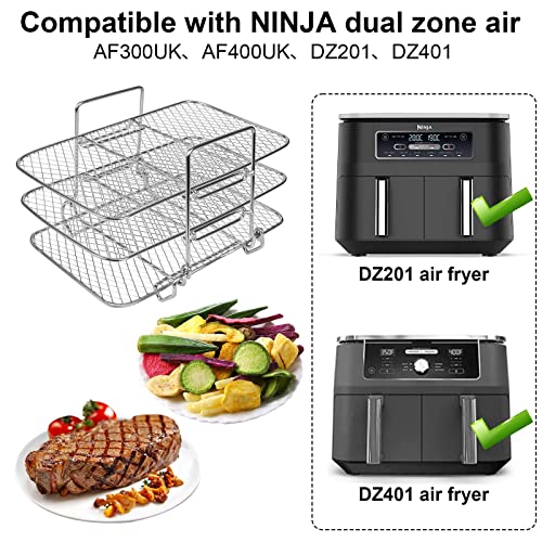 Air Fryer Rack for Ninja Dual Air Fryer, Multi-Function Three Layer Stackable Air Fryer Rack Compatible with Ninja Fryer, Dual Air Fryer Dehydrat