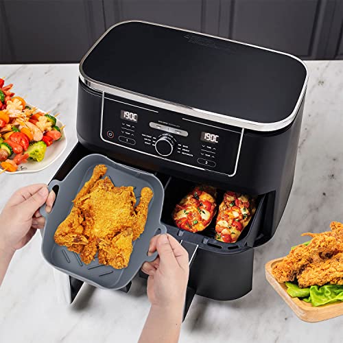 Air Fryer Silicone Pot Compatible for Ninja Foodi Dual DZ201, Reusable Air Fryer Double Basket, Replacement Of Parchment Paper Liners, Easy Clean