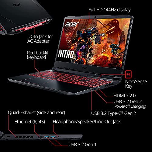 Acer Nitro 5 Gaming Laptop, 15.6" FHD 144Hz IPS Display, Intel Core i5-10300H Processor, GeForce RTX 3050 Laptop Graphics, 32GB DDR4, 1TB NVMe SS