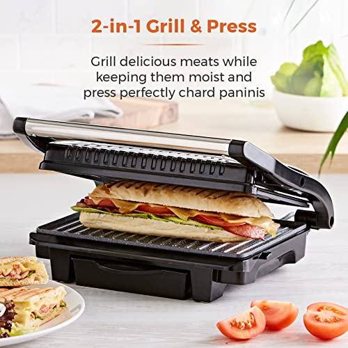 Tower T27009 Cerasure+ 4 Portion Health Grill & Panini Press with Non-Stick Plates, Drip Tray, 1000W, Black
