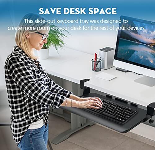 SONMINDRC Keyboard Tray Under Desk,Sturdy C Clamp Mount System,26.3" x 11" Slide-Out Computer Keyboard Drawer,Fits Full Size Keyboard and Mouse,f