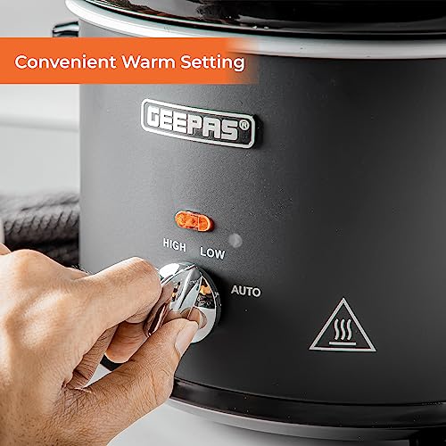Geepas 1.5 Litre Slow Cooker | 3 Temperature Settings, Removable Easy-Clean Ceramic Bowl | Tempered Glass Lid & Cool Touch Handles, Matt Design |