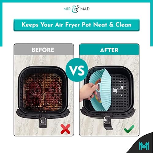 MIR & MAD® 2PCS Air Fryer Silicone Liner & 2 Cupcake Liners | 8 Inch Round Food Safe Non Stick Reusable Silicone Air Fryer Liner | Air Fryer Acce