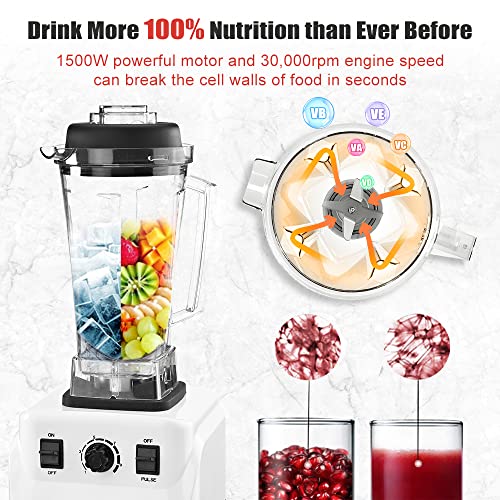 Blender Smoothie Maker - 1500W Blender Mixer with 10 Speed Control, 2L BPA-Free Professional Food Blender, 6 Stainless Steel Blade Jug Blenders w