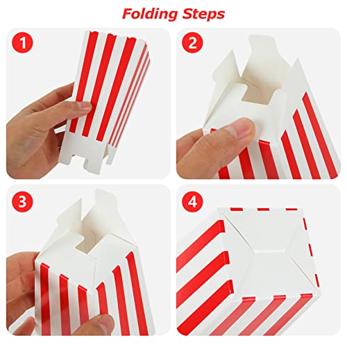 GOYADA 100 PCS Popcorn Boxes, Classic Red and White Striped Cardboard Popcorn Boxes, Small Reusable Popcorn Bucket Favor Boxes for Movie Night, P