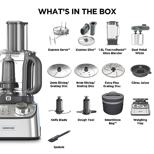Kenwood MultiPro Express Weigh Food Processor, 8 Processing Tools, Variable Speed with Pulse Function, Integrated Digital Scales, Capacity 3L, FD