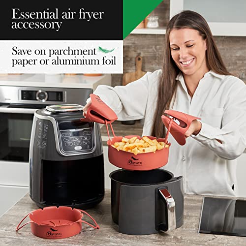 Bavavu 4-Pcs Set Silicone Air Fryer Liners and Potholder Mitts, Replacement for Parchment Paper, Suitable for Oven and Microwave – Terracotta