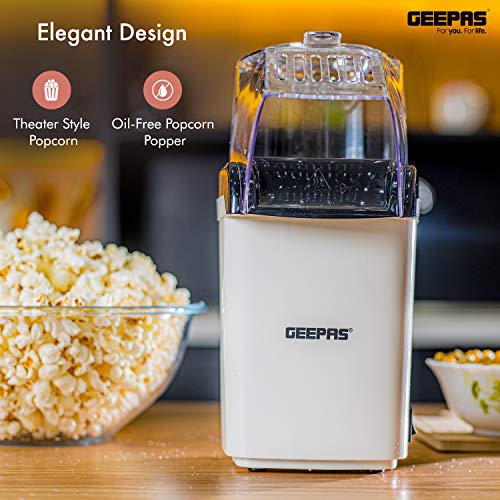 Geepas 1200W Electric Popcorn Maker | Makes Hot, Fresh, Healthy & Fat-Free Theater Style Popcorn Anytime | On/Off Switch, Attractive Design & Oil