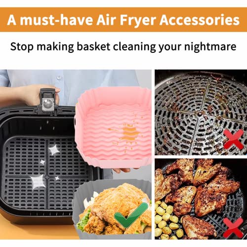 MUAEEOK 2-Pack Square Silicone Air Fryer Liners 20 cm/8 inch for 4 to 6.5 L Reusable Air Fryer Pot Air Fryer Inserts Tray for Oven Microwave Acce