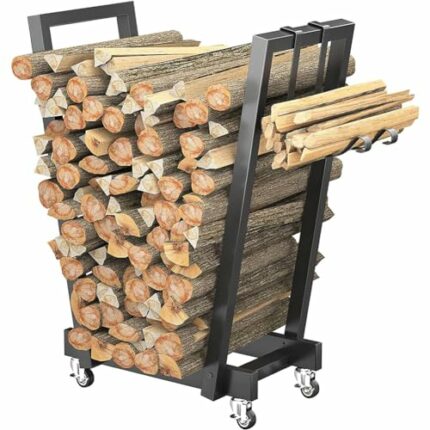Firewood Log Rack, Rolling Firewood Rack on Lockable Wheels, Easy to Assemble, Log Storage Stacker Stand, Lumber Storage Carrier Organizer for In
