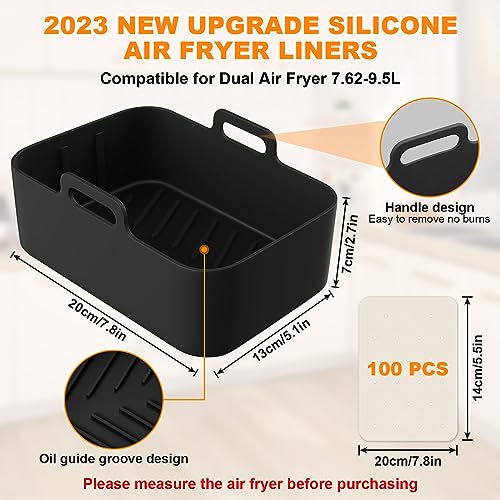 OKYUK Silicone Air Fryer Liners,11 Pcs Dual Air Fryer Silicone Liners Accessories Fit for or Ninja Dual AF300UK&AF400UK, Non-Stick,Easy Cleaning,
