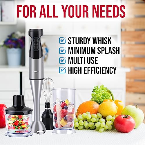 Belaco Hand Blender Mixer 4in1 Processor Chopper Mixer Bowl Egg Whisk & Beaker 800W DC Motor 600ml Chopper Bowl 500ml Beaker
