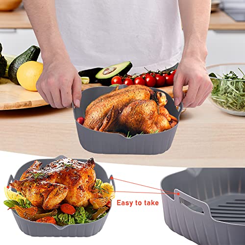Air Fryer Silicone Pot, 2 Pcs 8.5" Reusable Silicone Liners Square, 50pcs 7.8"Air Fryer Paper Liners Oilproof for 4 to 7 Qt Air Fryer Baskets Air