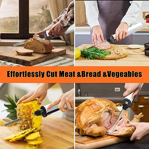 HYQNG Electric Meat Carving Knife, Cordless Meat Slicer Knife Bread Knife with 2 Serrated 8” Stainless Steel Blades & Safety Lock Trigger Release