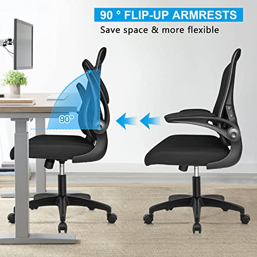 RYANGEL Desk Chair, Ergonomic Office Chair with Adjustable Lumbar Support & Flip-Up Arms, Home Office Computer Chair, Swivel Executive Task Chair