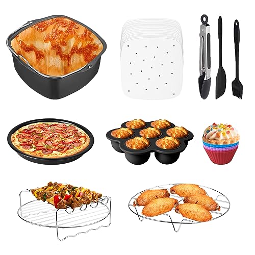 Square Air Fryer Accessories, Set of 10 Fit for COSORI 5.5L 6.4L, Instant Vortex Plus 5.7L & Other Larger Capacity Air Fryers, Including Cake Piz