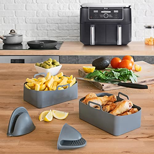 Ninja Air Fryer Silicone Liners - Thicker More Durable 180g in Spacious Rectangle, Slatted Bottom for Even Heating, Separates Grease, Reusable, D