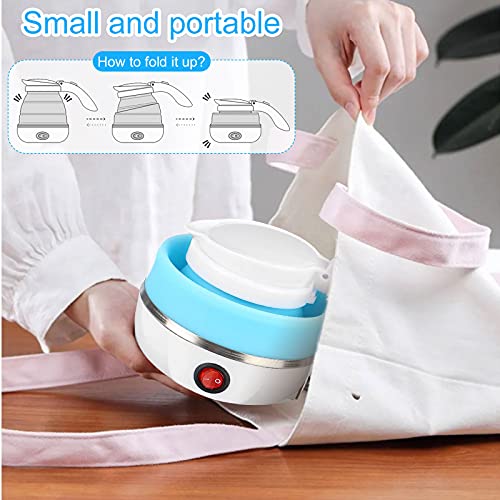 Foldable Electric Kettle, UK 600ml Portable Fast Boil Folding Kettle, Food Grade Silicone Boil Dry Protection with Separable Power Cord for Campi