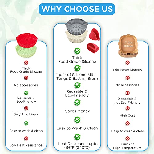 Air Fryer Silicone Pot, 3 Pack Reusable Silicone Air Fryer Liners, Air Fryer Accessories, Replacement for Disposable Parchment Paper Liner(7.3 in