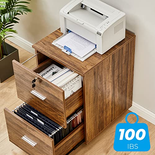 GreenForest File Cabinet 2 Drawers Wooden Vertical Filling Cabinet with Lock Rolling Mobile Office Pedestal File Cabinet for Hanging File Folders