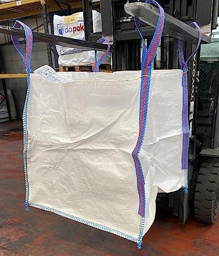 1x FIBC Bulk Bag - One Tonne Builders Bag - Heavy Duty Garden Waste Bag Extra Large - Premium Grade Dumpy Bag with 4 Lifting Handles and Safety C