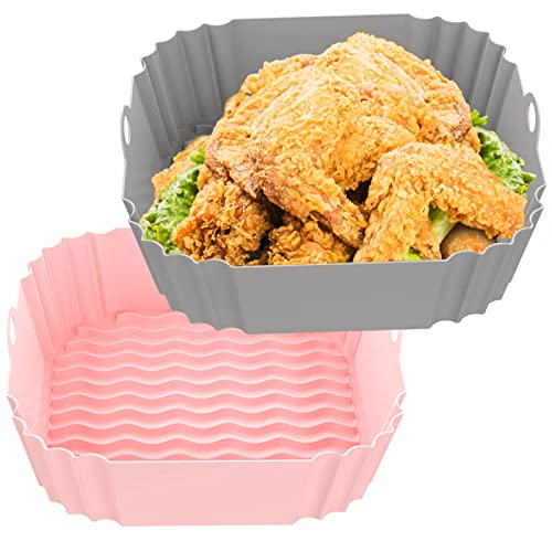MUAEEOK 2-Pack Square Silicone Air Fryer Liners 20 cm/8 inch for 4 to 6.5 L Reusable Air Fryer Pot Air Fryer Inserts Tray for Oven Microwave Acce