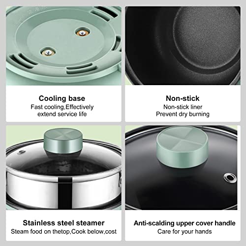 GHIBFBT Electric Hot Pot with Steamer, Non-Stick Multifunctional Electric Skillet for Stir Fry Stew Steam, Portable Mini Cooker for Soup Porridge