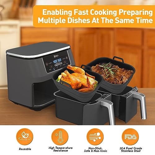 EAIMi Dual Air Fryer Accessories, 7 Pcs Air Fryer Accessories for Ninja Dual Air Fryer Af400UK & AF451UK 9.5L, Collapsible Silicone Air Fryer Lin