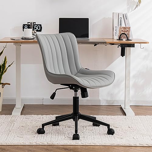 Kidol & Shellder Home Office Chair Swivel Armless Desk Chair Faux Leather Upholstered Office Computer Chair Modern Swivel Rocking Desk Chairs wit