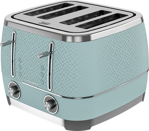 Beko Cosmopolis Toaster TAM8202T, Retro Duck Egg Teal Design , Extra Wide Slot 2-Slice Toaster , Includes Defrost, Reheat & Cancel Functions