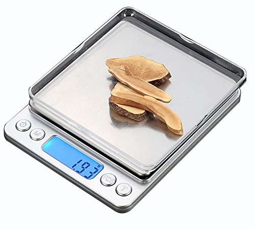 CestMall Stainless Steel Digital Kitchen Scales(500g 0.001oz/0.01g) High Precision Digital Pocket Scales with 2 Removable Trays (Silver, 5 x 4.17