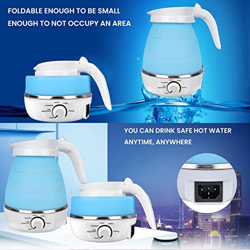 Foldable Electric Kettle - Portable Silicone Kettle for Travel with Separable Power Cord and 2 Silicone Folding Cup, Silicone Folding Electric Ke