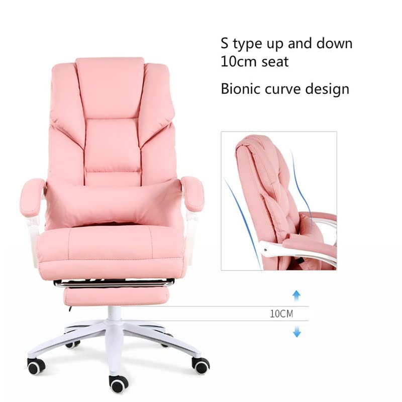 TJLSS Office Computer Chair Comfortable Gaming Chair Home Office Reclining Boss Chair Swivel Lifting Silla Gamer Nylon Feet (Color : Pink, Size :
