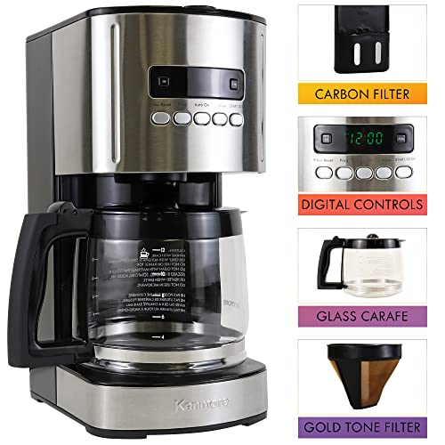 Kenmore Aroma Control 12-Cup Coffee Maker, 1.8L Programmable Drip Coffee Maker Machine, Reusable Filter Coffee Machine with Timer, Glass Carafe,