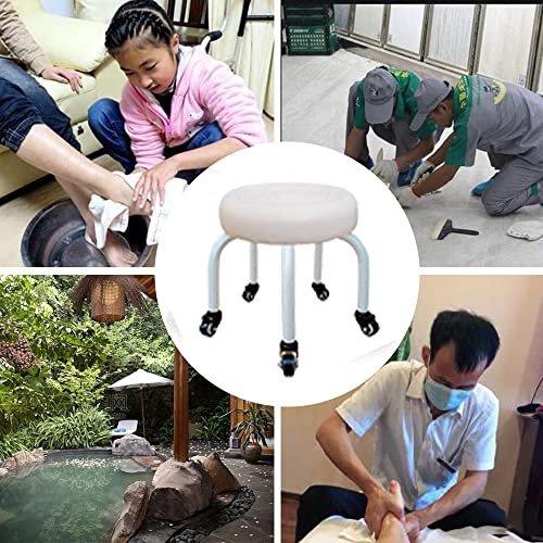 Massage Stool Round Stool With Wheels Sofa Pedicure Stool Low Stool Beautiful Seam Mopping Floor Stool Stepping Pulley Stool Work Stool With 5 Wh