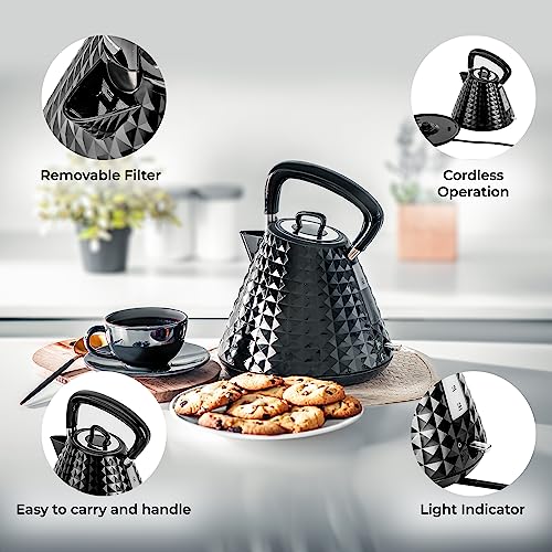 Geepas 4 Slice Bread Toaster & 1.5L Cordless Electric Kettle Combo Set with Textured Design – 1750W Toastie Machine with 7 Browning Control - 300