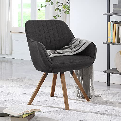 Kithkasa Mid-Century Modern Swivel Accent Chair Home Office Desk Chair with Wood Legs Armchair for Vanity Table Guest Living Dining Room Grey