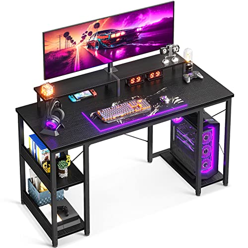 ODK Computer Desk with Shelves, 48" Home Office Desk with Storage, Gaming Desk, Modern Simple Style PC Desk, Stable Workstation, Black