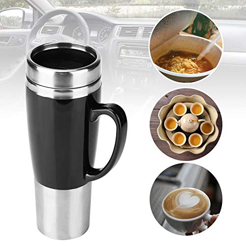 Keenso Car Electric Heating Mug 12V 50W, Stainless Steel Electric Heating Travel Kettle Cup Water Heating Bottle for Water Tea Coffee Milk 450ML