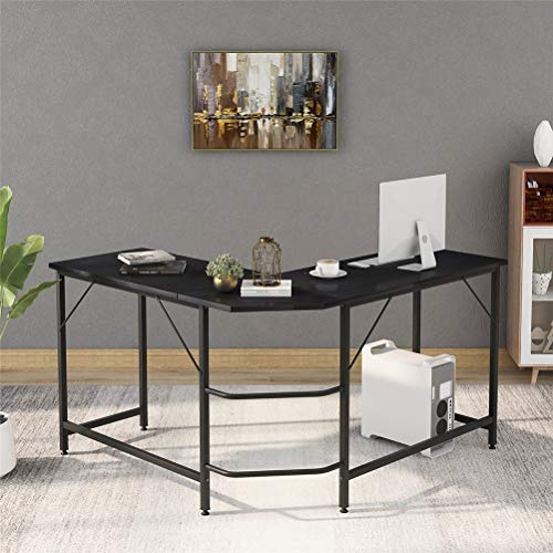 HDDFG Large L Shaped Office Computer Desk PC Gaming Study Laptop Corner Table Modern Black for Home Working Workstation Writing